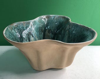 SIGNED Hammat Original 403 Pottery Dish Blue Green Brown Biomorphic Design MCM