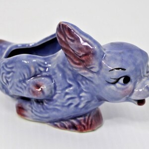 Vintage Shawnee Pottery Small Running Puppy Planter, Blue Dog, Kitschy!
