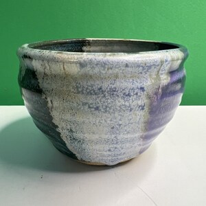 Studio Art Pottery Ceramic Blue And Purple Hues Drip Glazed Vintage Pot Bowl