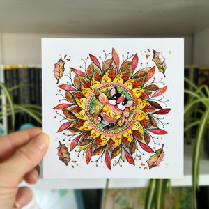 postale florale carrée d'automne d'automne animal d'aquarelle | Illustration de chien à l'aquarelle | Illustrations de terrier de Boston