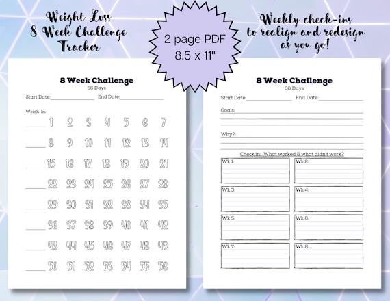 Printable Weight Loss Tracker 8 Week Challenge Etsy