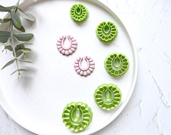 Hoop with flower clay cutter, Boho Polymer Clay Cutter, Half hoop flower Cutter, Boho clay cutters, Cutter set, Hoop clay earring cutters