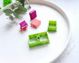 Juego de cortadores de arcilla polimérica con forma de libro, herramientas para manualidades de regreso a clases, 5 tamaños para aretes, estampado de texturas
