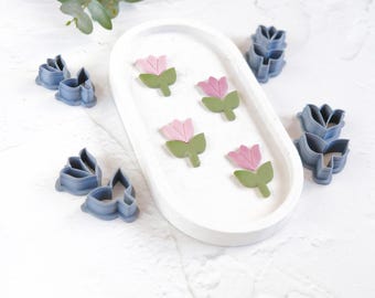 Tulip Flower Clay Cutter Set: Embossed Polymer Clay Cutters