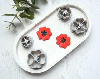 Poppy Flower Cutter Set: Polymer Clay Earring Making Tool with Embossed Stamp, 10mm-40mm Sizes
