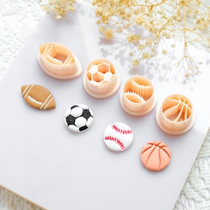 Sports Ball Polymer Clay Cutter Set – Football, Basketball, Soccer, Baseball Shape Molds | Earring DIY Tools | 15–40mm Sizes
