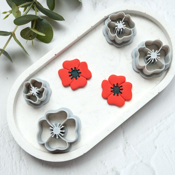 Mohnblumen Fimo Ausstecher, Geprägter Mohn Ausstecher, Blumenausstecher, Mohn Ohrringe Set, Ton Blumenschneider Set. Blumen stempel