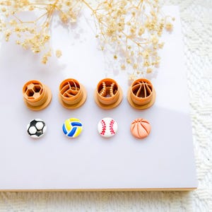 Mini Sports Ball Polymer Clay Cutter Set – Stud Earring Mold | Basketball, Volleyball, Football, Softball – 15mm Size