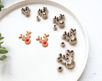 Rudolph Deer Polymer Clay Cutter Set | Christmas Reindeer Earrings Cutter | Holiday Polymer Clay Tools | Cute Rudolph Earring Making Cutter