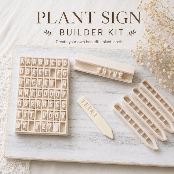 Plant Sign Builder Kit | Custom Garden Plant Markers | Reusable Herb Labels with 8mm Alphabet 3D Printed PLA Plant Stakes | Gardening Gift