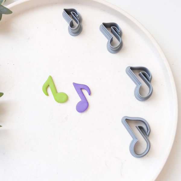 Music Note Polymer Clay Cutter (2pc Set), Musical Theme Clay cutter, Single Eight Note Clay Cutter, Embossed clay cutter,