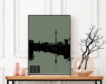 Skyline Berlin, Fernsehturm/ Fernsehturm Minimalist Berlin Printable Poster Design, Original Kunstwerk, Wandkunst, Retro Berlin, Vintage,