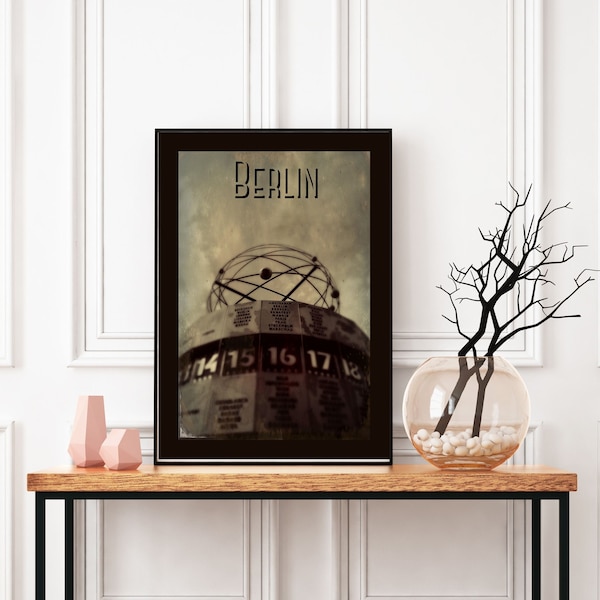 Weltzeituhr, Skyline Berlin, TV Tower / Fernsehturm / Vintage Berlin Printable Poster Design, Original artwork, Retro Berlin , Vintage,