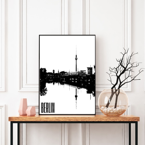 Skyline Berlin, TV Tower / Fernsehturm / Minimalist Berlin Printable Poster Design, Original artwork, wall art, Retro Berlin , Vintage,