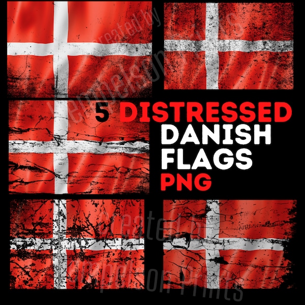 Bundle of 5 Danish Flags ,  Distressed  Grunge Retro Denmark Flag png , Canada Flag Png, Denmark Background Png,  Background Svg Design,