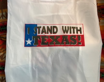 I Stand With Texas! Shopping Tote, 100% Polyester, First Quality Printed in USA, Handmade T-Pac Shopping Bag with Storage Pocket