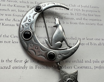 Southwestern Moon and Coyote Brooch