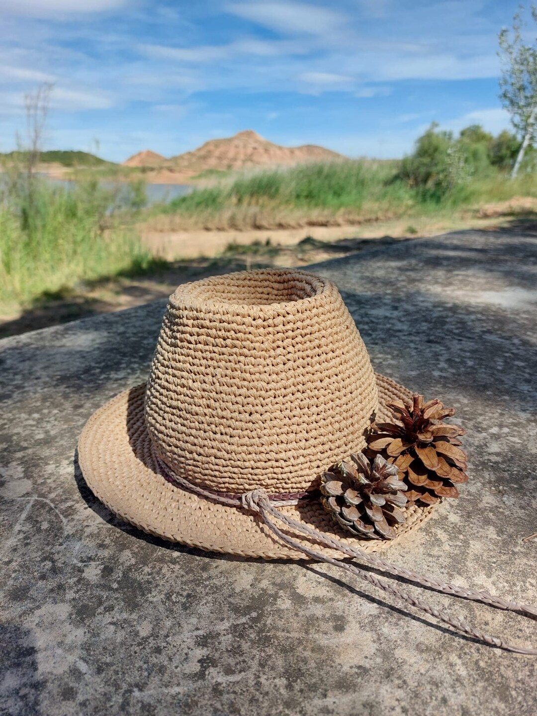 Beige Crochet Raffia Hat - Etsy