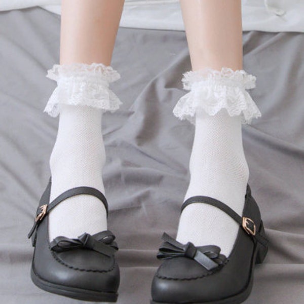Sexy Cute Lolita Goth Style Cotton Socks Premium Quality Lace cuff Socks