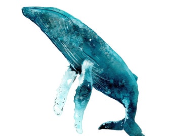 Humpback Whale Illustration | Watercolor and Ink Whale Digital Print in A4 and A3 Size | Whale print