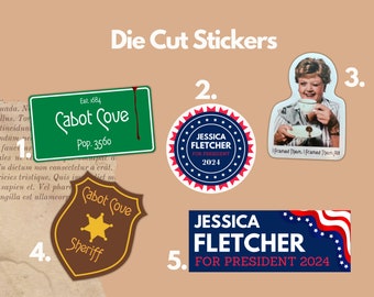 Murder She Wrote sticker, Jessica Fletcher sticker, waterbottle sticker, laptop sticker, cabot cove, vote, murder mystery, classic tv