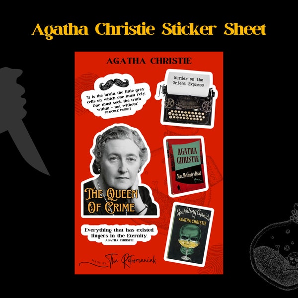 Hoja de pegatinas de Agatha Christie - Reina del crimen - Hércules Poirot - Miss Marple - Pegatinas de misterio de asesinato
