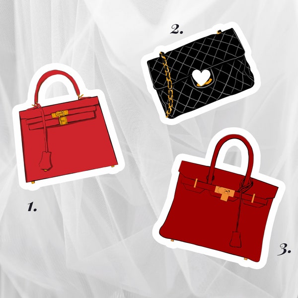 3pcs Fashion Handbags Stickers | Glossy Water-Resistant Stickers | Luggage Stickers | Laptop Stickers | Vinyl Stickers / Handbag Stickers