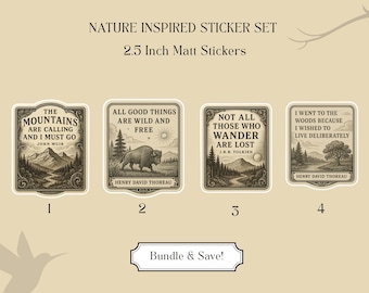 Nature Quote Stickers: Literary Wanderlust, Outdoorsy Gift (Set of 4)