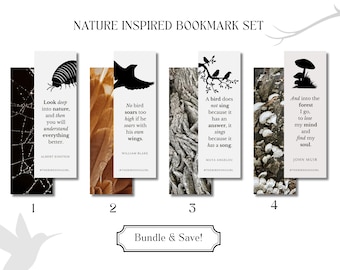 Nature Quote Bookmarks: Bird & Forest Illustration, Nature Photography