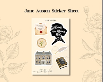 Jane Austen Sticker Sheet | Pride and Prejudice Stickers | Whimsical Literary Stickers | Regency Aesthetic | Book Lover Gift