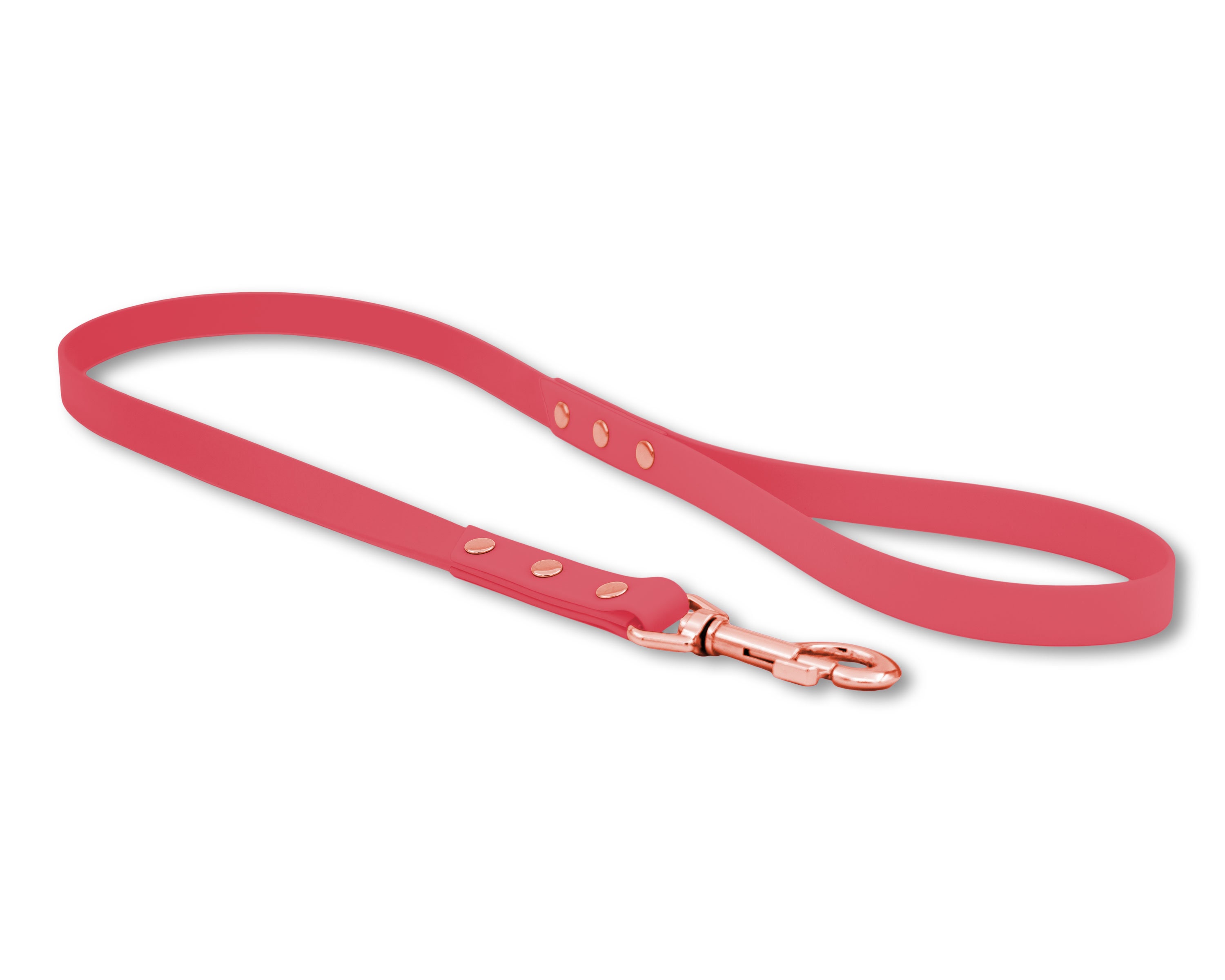 Laisse Chic Unie Pour Chien en Biothane Rose Corail avec Finition Noir Mat, Gold ou Argent - Solide,