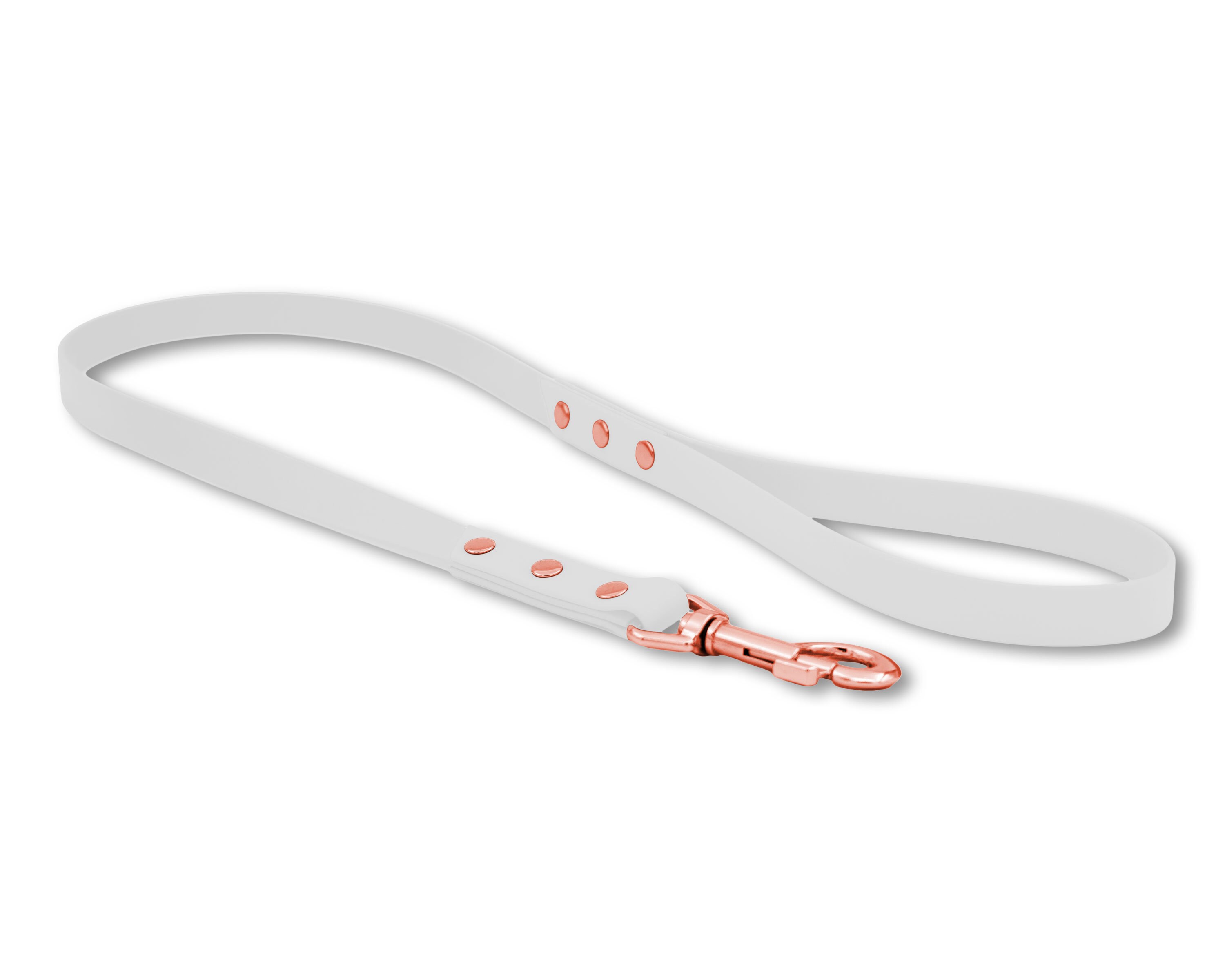 Laisse Chic Unie Pour Chien en Biothane Blanc avec Mousqueton Noir Mat, Rose Gold ou Argent - Solide