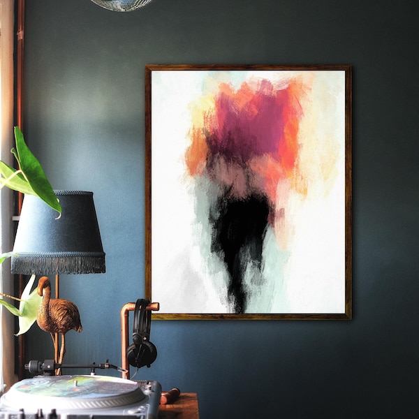 Instant Download Art, Printable Colorblock Painting, Abstract Art Digital Download, Big Colorful Abstract Painting, Orange Magenta Black