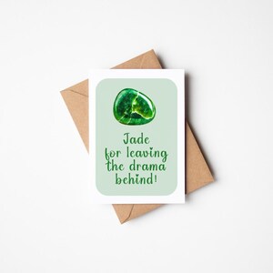 Jade omdat hij het drama achter zich heeft gelaten! Healing Crystal Wenskaart Overvloed Vriendschap Sereniteit Aquarel Edelsteen Blanco kaart
