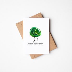 Jade Healing Crystal Wenskaart Overvloed Vriendschap Sereniteit Aquarel Edelsteen Blanco kaart
