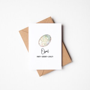 White Opal Healing Crystal Wenskaart Zuiverheid Sereniteit Loyaliteit Aquarel Edelsteen Lege kaart