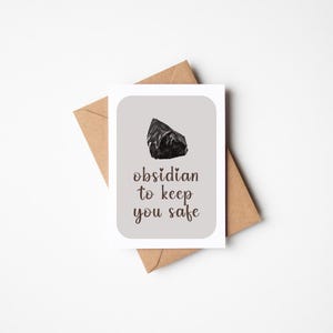 Obsidiana negra para mantenerte a salvo Tarjeta de felicitación de cristal curativo Protección Claridad Purificación Piedra preciosa Tarjeta en blanco