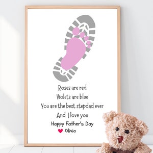 Stiefvader Vaderdagcadeau van kinderen, vader vader, bonus vadercadeau, gepersonaliseerd vaderdagcadeau van kinderen, handafdruk voetafdruk kunst ambacht