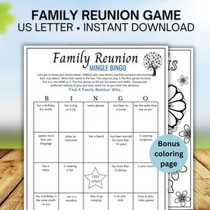 Family Reunion Game, Family Reunion Bingo, Find The Guest Game, Human Bingo, Get To Know You, Family Gathering Party Printable Icebreaker