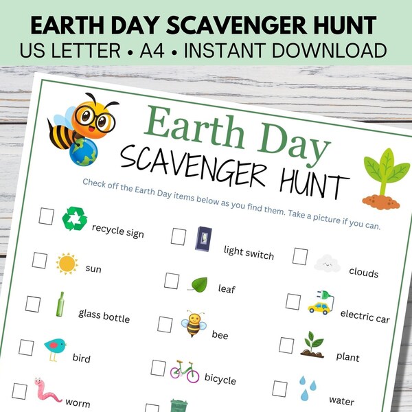 Earth Day Scavenger Hunt, Earth Day Printable Activities, Environmental Activity For Kids And Adults, Mother Earth Spring Classroom Game