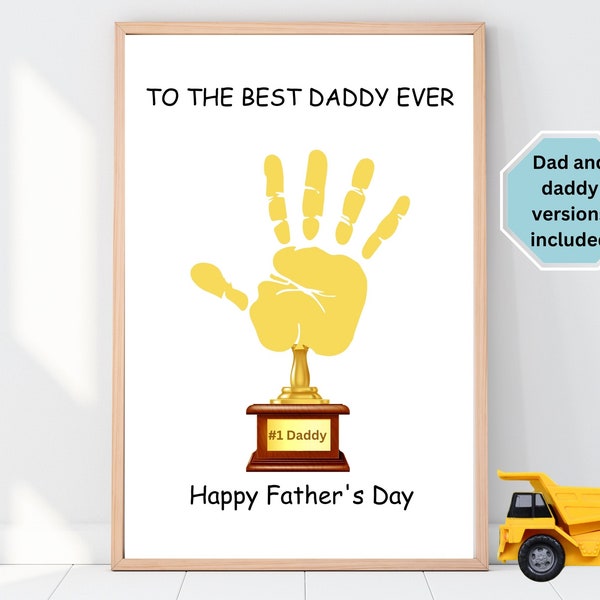 Father's Day Handprint Craft Printable Trophy Fathers Day Gift From Kids Keepsake Gift For Dad Best Daddy Ever Number 1 Dad Preschool Art