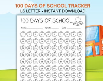 100 Days Of School Printable Tracker, 100th Day Of School Countdown, Color And Count Page, Back To School Coloring, Learn To Count Apples