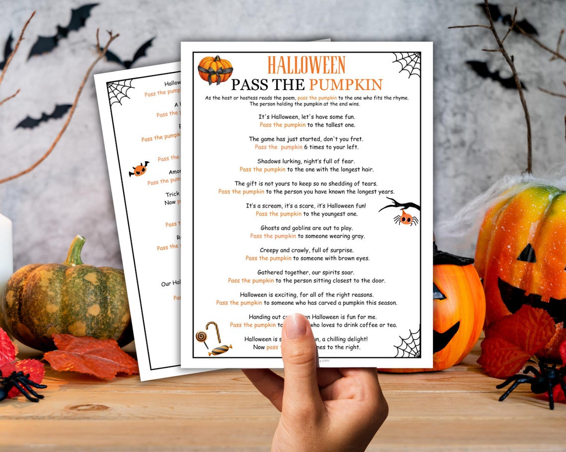 Pass the Pumpkin Halloween Printable Game, Fun Halloween Party Activity ...