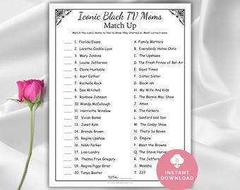 Iconic Black Moms Baby Shower Game, Black Mama TV Match Up Baby Shower Party Game Activity, Mother's Day Trivia, Minimalist Mommy To Be Quiz