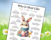 Easter Game, Who Is Most Like The Easter Bunny, Easter Party Games Printable, Easter Classroom Activity, Easter Game For Kids Teens Adults