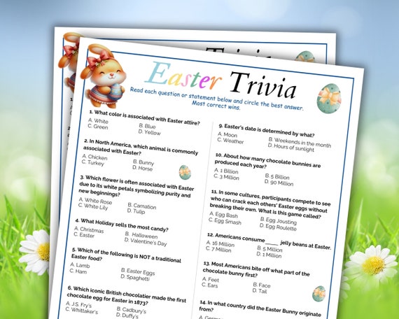 Easter Trivia Game, Easter Games Printable, Easter Party Games, Easter Quiz, Fun Easter Activity For Kids Teens Adults Seniors Classroom