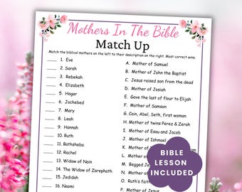Mothers In The Bible Matching Game, Mother's Day Trivia, Bible Lesson Activity, Printable Mother's Day Game Church Youth Group Sunday School