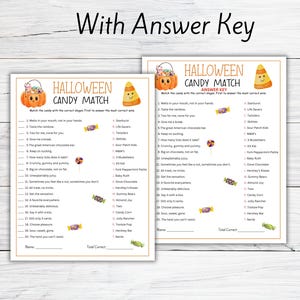 Halloween Candy Match Game, Halloween Trivia, Halloween Party Games Printable, Halloween Game For Kids Teens Adult, Halloween Quiz Classroom image 3