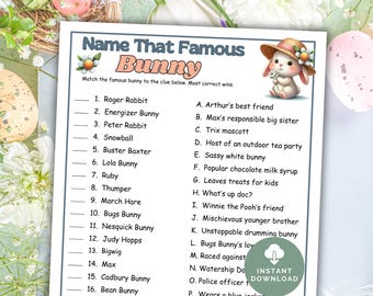 Easter Trivia Name That Bunny Game, Printable Easter Activity, Easter Party Game, Easter Brunch, Fun Celebration Idea Kids Adult Trivia Quiz