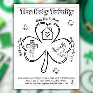 St. Patrick's Day Shamrock Trinity Coloring Page, Christian St Patricks Day, Sunday School Lesson, Holy Trinity Activity, Bible Lesson Kids
